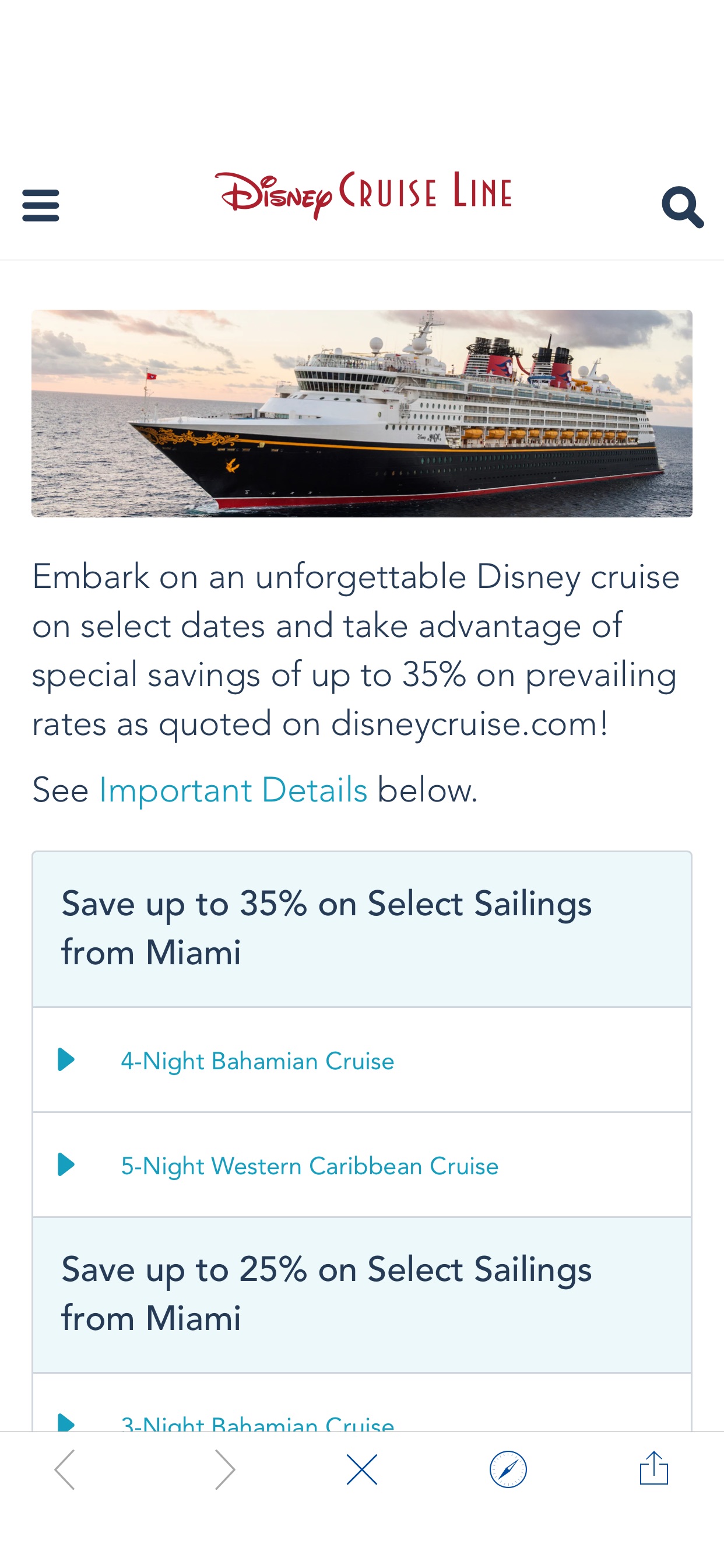 Disney Cruise 各条邮轮路线全面打折，可高达35%