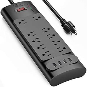 Bototek Surge Protector with 10 AC Outlets and 4 USB