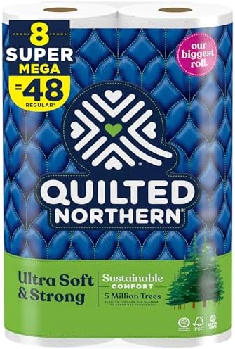 Amazon.com: QUILTED NORTHERN ULTRA SOFT &amp; STRONG TOILET PAPER, 8 SUPER MEGA ROLLS = 48 REGULAR ROLLS, SUSTAINABLE, PREMIUM SOFT TOILET TISSUE : Health &amp; Household