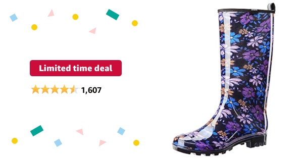 Limited-time deal: HISEA Women's Rain Boots Waterproof Garden Shoes Colorful Printed Knee High Rubber Boots Anti-Slipping Rainboots for Ladies with Comfort Insole Tall Wellington Rain Shoes 雨靴