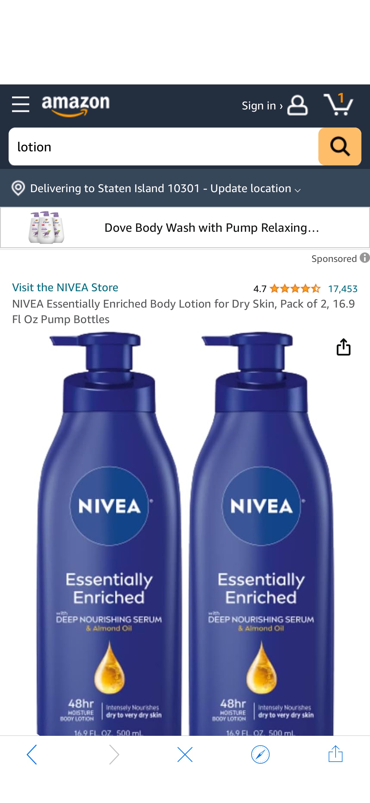 Amazon.com : NIVEA Essentially Enriched Body Lotion for Dry Skin, Pack of 2, 16.9 Fl Oz Pump Bottles : Beauty & Personal Care