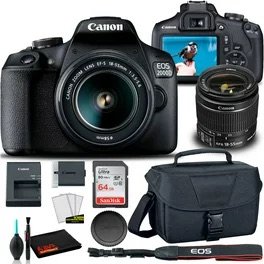 Canon EOS 2000D / Rebel T7 DSLR Camera with 18-55mm Lens + Creative Filter Set, EOS Camera Bag + Sandisk Ultra 64GB Card + 6AVE Electronics Cleaning Set