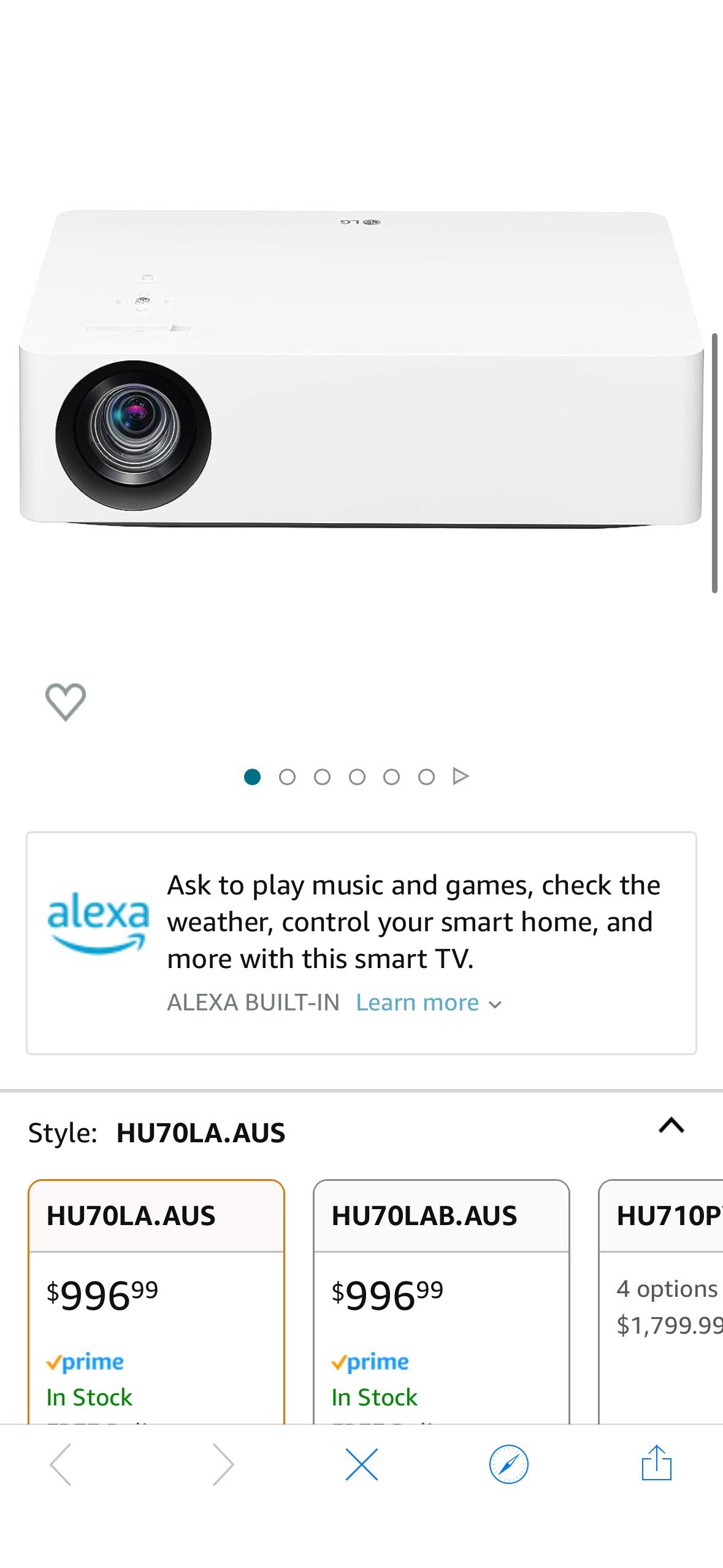 Amazon.com: LG CineBeam UHD 4K Projector HU70LA - DLP Home Theater Smart Projector with Alexa Built-In, White : Electronics