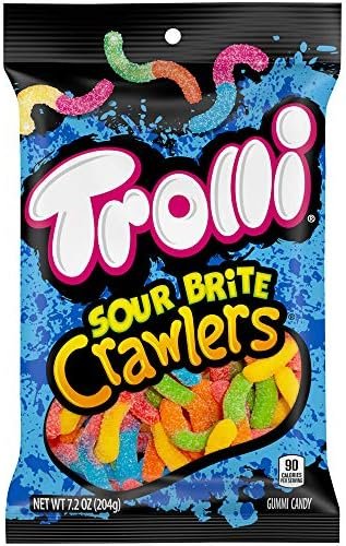 Trolli Sour Brite Crawlers Candy, Original Flavored Sour Gummy Worms, 7.2 Ounce