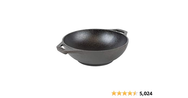 Lodge Pre-Seasoned Cast Iron Mini WOK - Dual Assist Handle - Use in the Oven, on the Stove, or on the Grill - 6.25 Inch