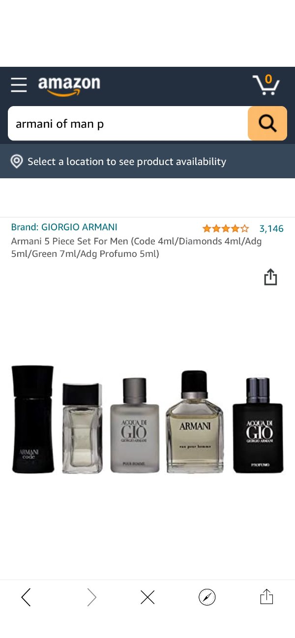 Armani 5 Piece Set For Men (Code 4ml/Diamonds 4ml/Adg 5ml/Green 7ml/Adg Profumo 5ml): Beauty