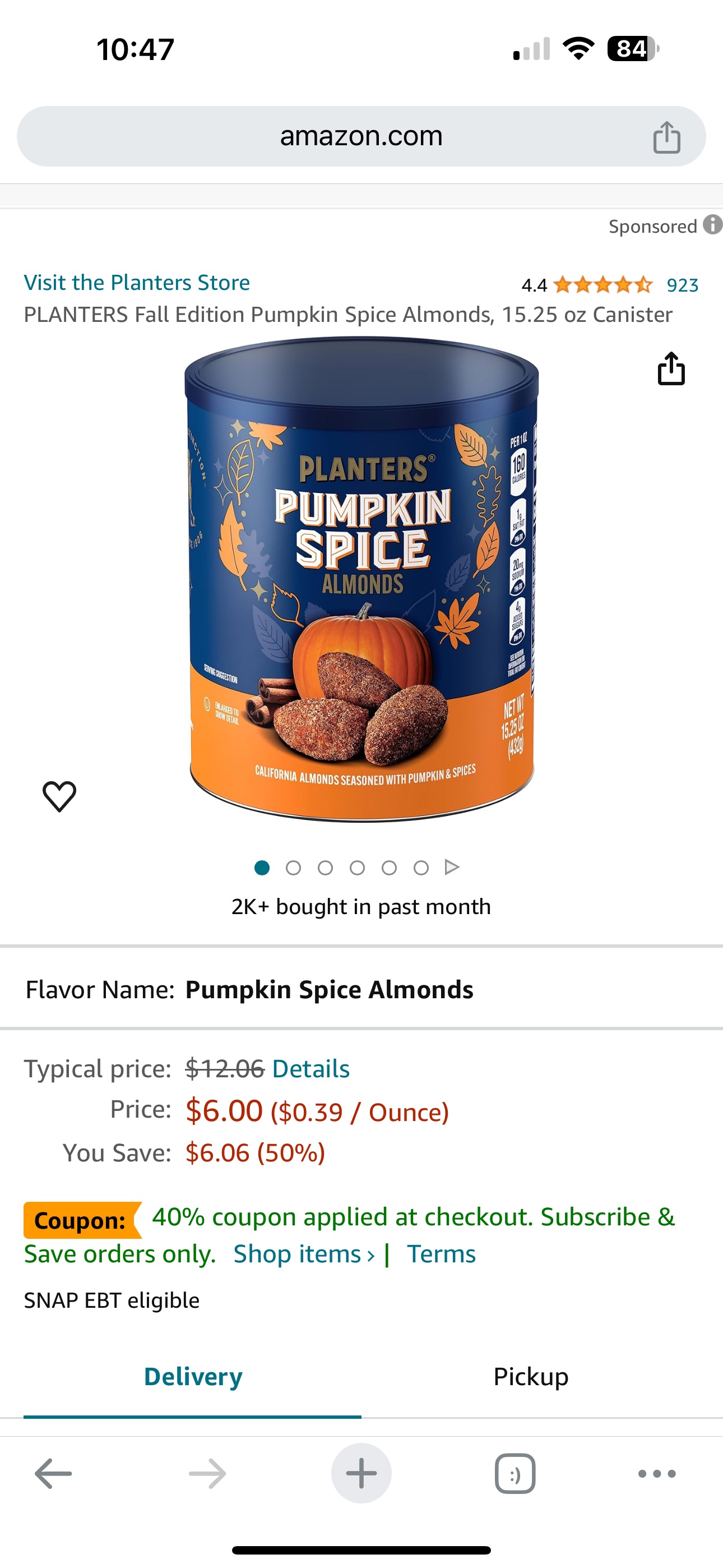 Amazon.com : PLANTERS Fall Edition Pumpkin Spice Almonds, 15.25 oz Canister : Everything Else辣南瓜杏仁 续订