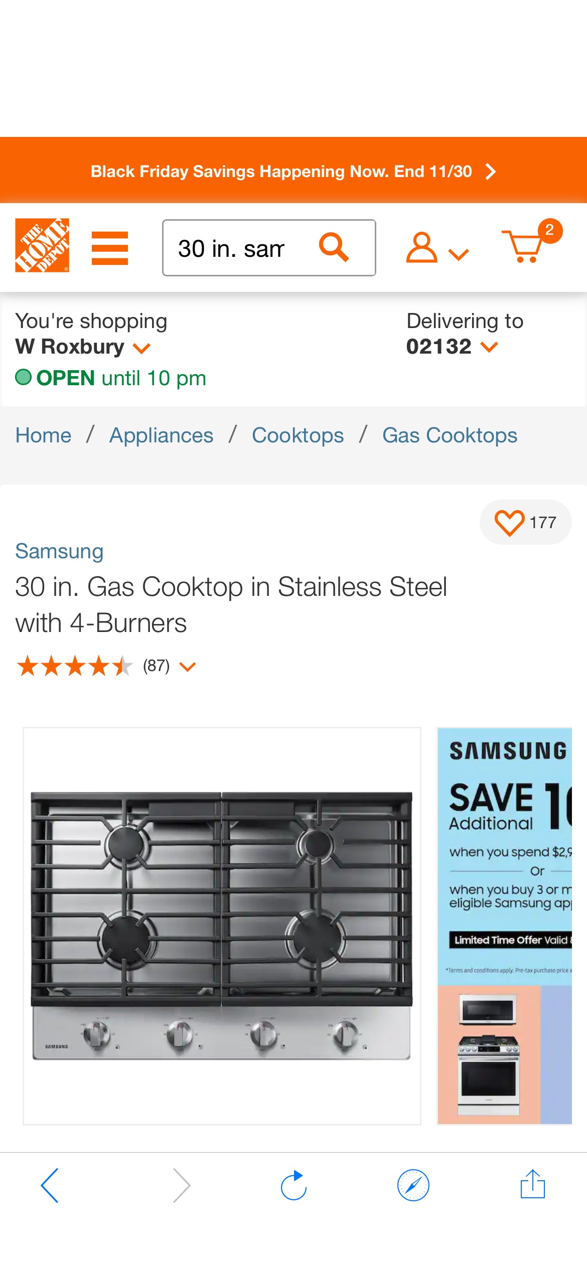 Samsung 30 in. Gas Cooktop in Stainless Steel with 4-Burners NA30R5310FS - The Home Depot