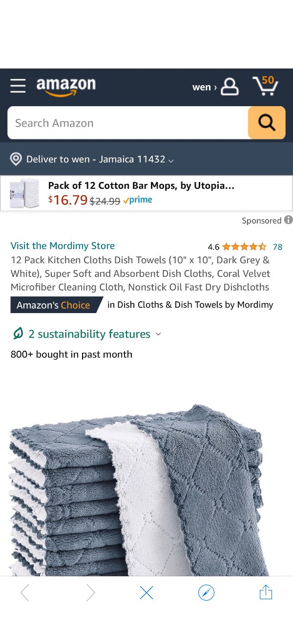 Mordimy 12 Pack Kitchen Cloths Dish Towels (10" x 10", Dark Grey & White)