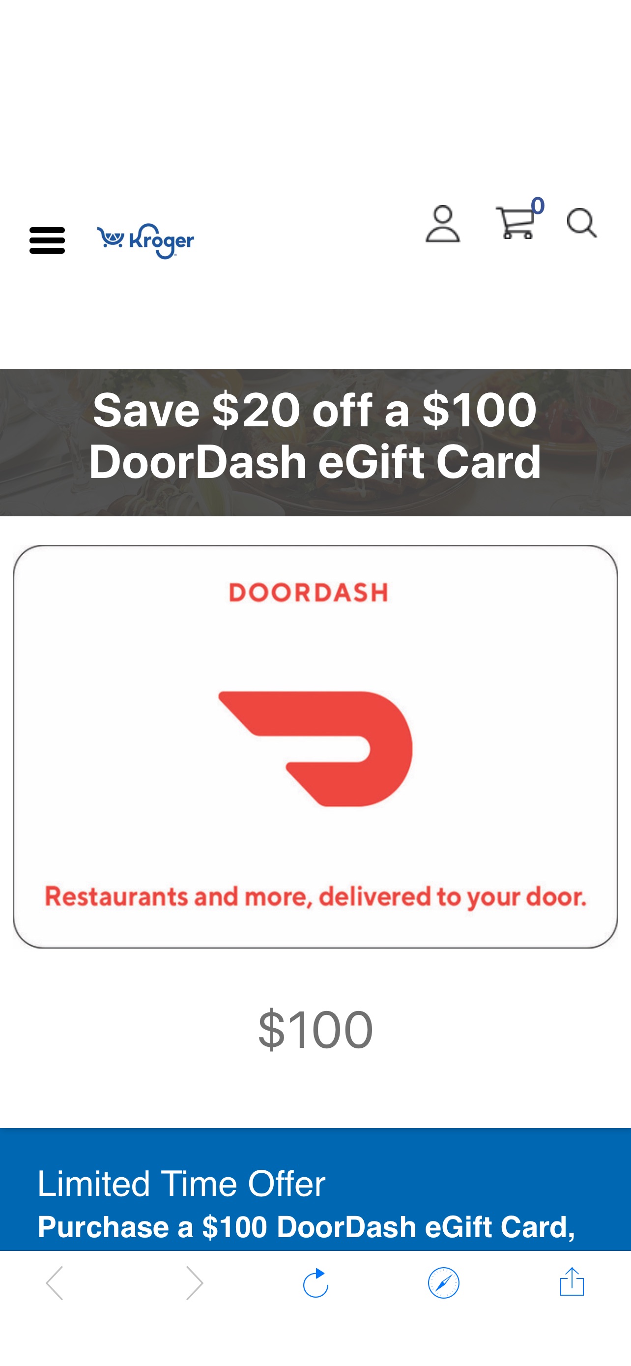 DoorDash Gift Card | $15 to $200 | Kroger Gift Cards礼卡