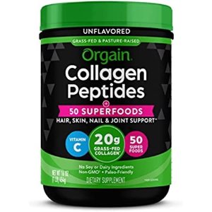 Orgain Hydrolyzed Collagen Peptides Powder, 20g Grass Fed Collagen - Hair, Skin, Nail, & Joint Support Supplement, Paleo & Keto, Non-GMO, Type I and III, 1lb