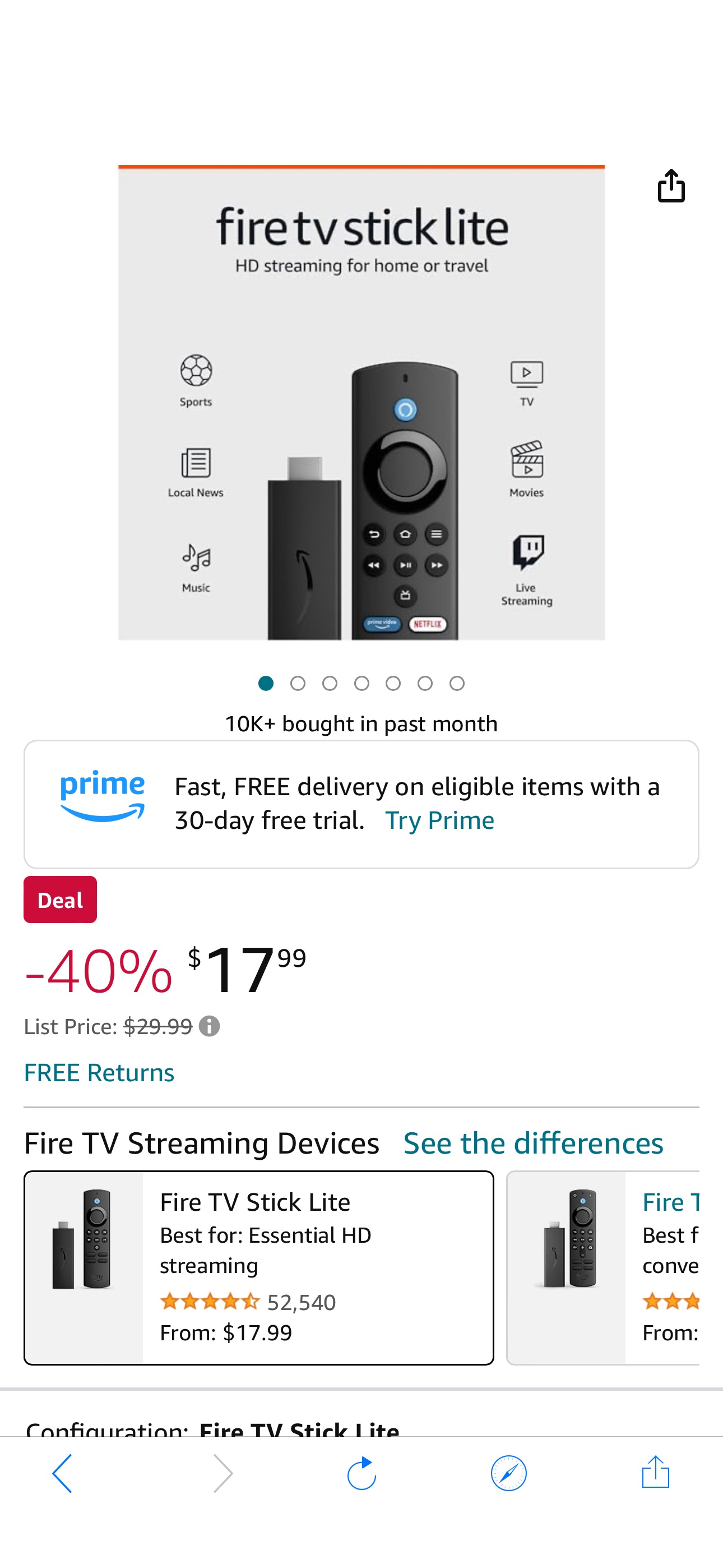Amazon Fire TV Stick Lite HD streaming device