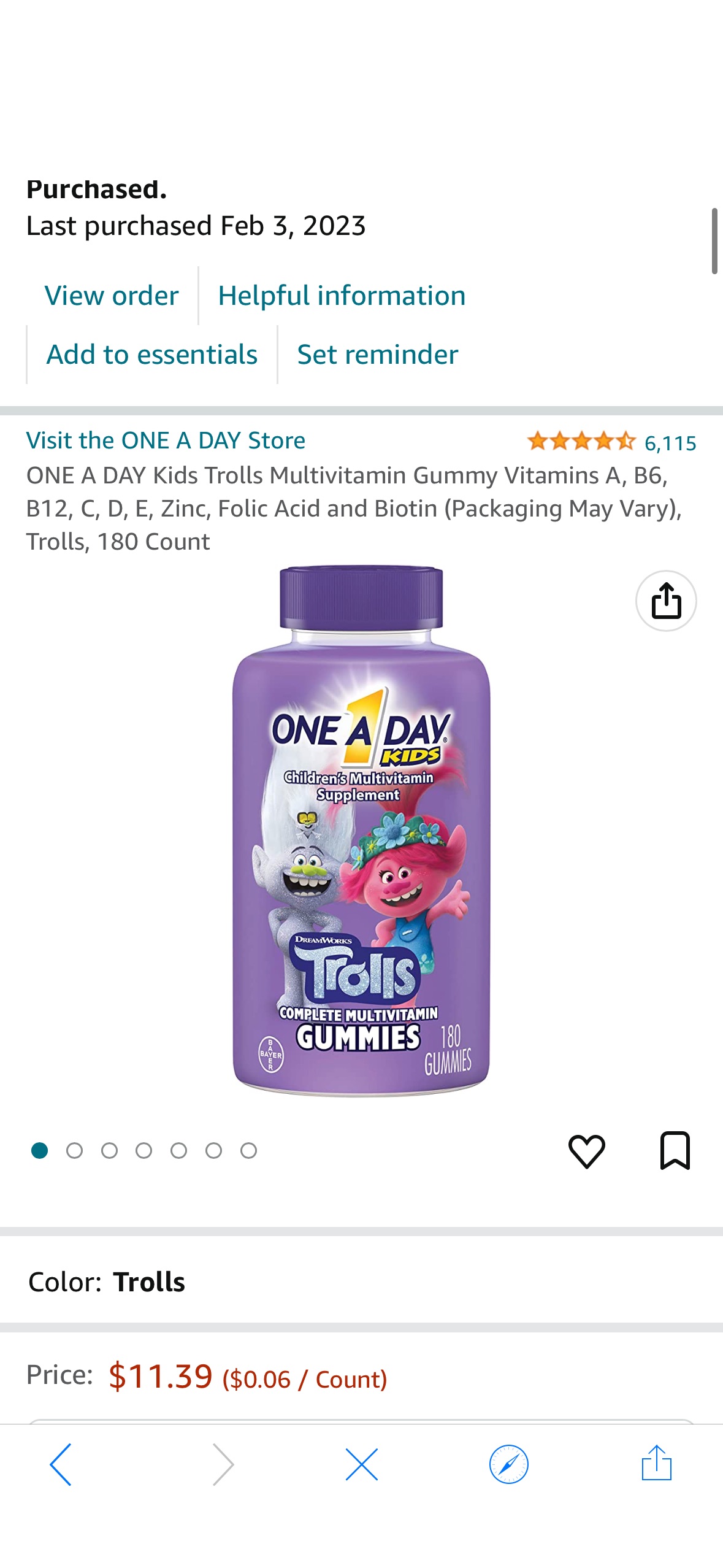 Amazon.com: ONE A DAY Kids Trolls Multivitamin Gummy Vitamins A, B6, B12, C, D, E, Zinc, Folic Acid and Biotin (Packaging May Vary), Trolls, 180 Count : Health & Household
