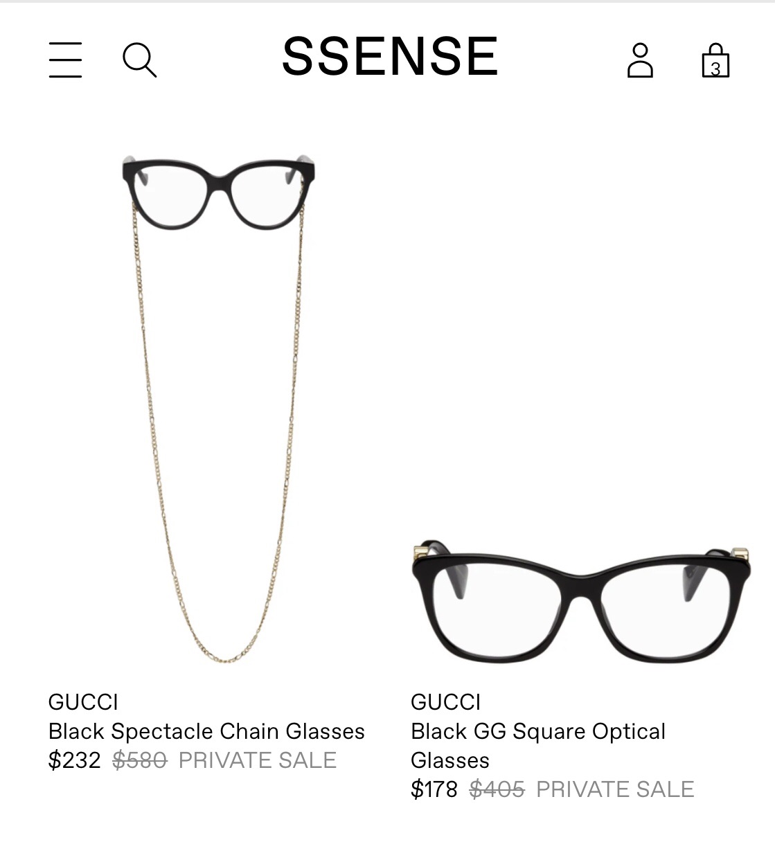 Ssense Gucci各式眼镜墨镜Private Sale好加价