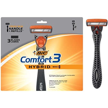 BIC Comfort 3 Hybrid Men's 3-Blade Disposable Razor, 2 Handles And 18 Cartridges