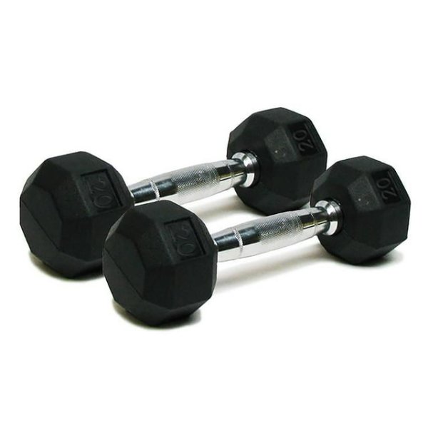 Well-Fit Rubber and Cast Iron Hex Dumbbell Set, 20 Lbs.