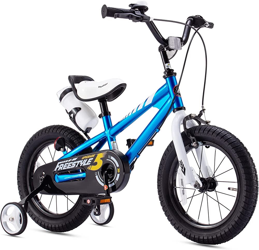 Royalbaby BMX Freestyle Kid's Bike with Two Hand Brakes, Tool Free Pedal Assembly Boy's Bike and Girl's Bike, Training Wheels for 12" 14" 16", Kickstand for 16" 18" Bicycle, Blue Color (16 Inch)