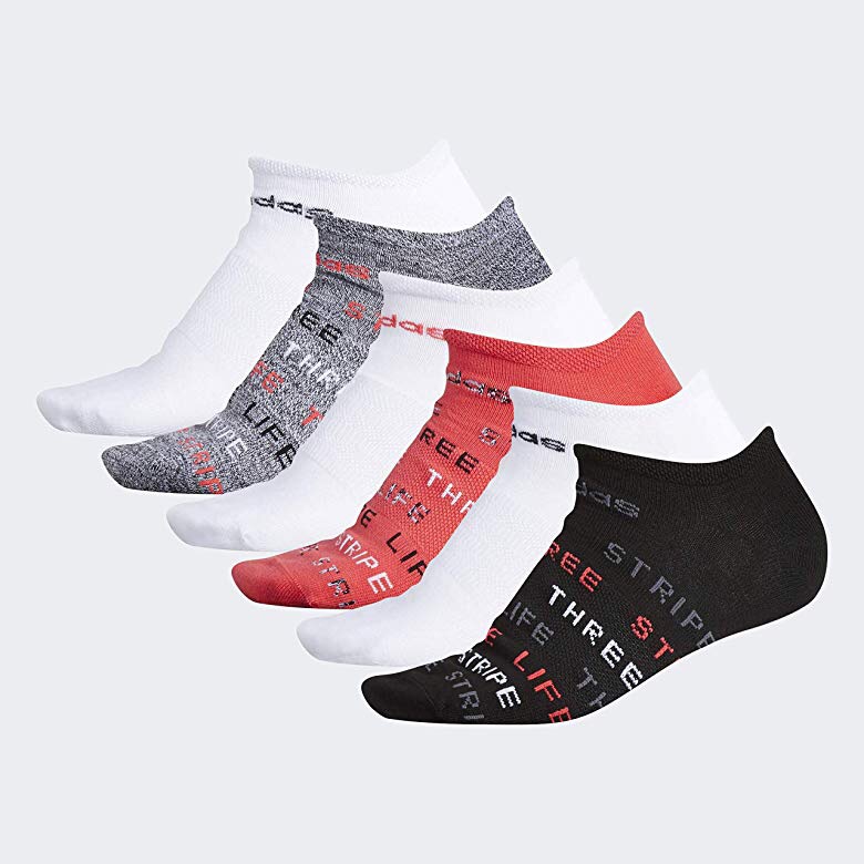 Amazon.com: adidas Women's Superlite No Show Socks (6-Pair), Black - White Marl/Shock Red/White/Black, Medium, (Shoe Size 5-10): Clothing女款短袜6双