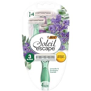 Amazon.com: BIC Soleil Escape Women&#39;s Disposable Razors, 3 Blade Razor, Moisture Strip With 100% Natural Almond Oil, Lavender and Eucalyptus Scented Handles, 4 Pack Disposable Razors 