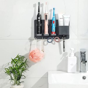 $5.29 Amazon.com: simpletome 电动牙刷架淋浴挂牙刷剃须刀牙膏壁挂式衣架浴室收纳架(深灰色)