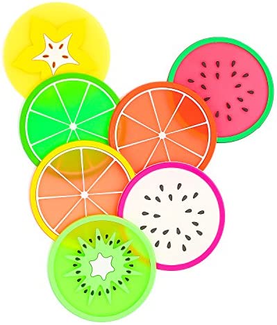 DomeStar Fruit Coaster, 7PCS 3.5" Non Slip Coasters Heat Insulation Colorful Unique Slice Silicone Drink Cup Mat for Drinks Prevent Furniture and Tabletop : Home & Kitchen 水果片硅胶杯垫 (含有7片)
