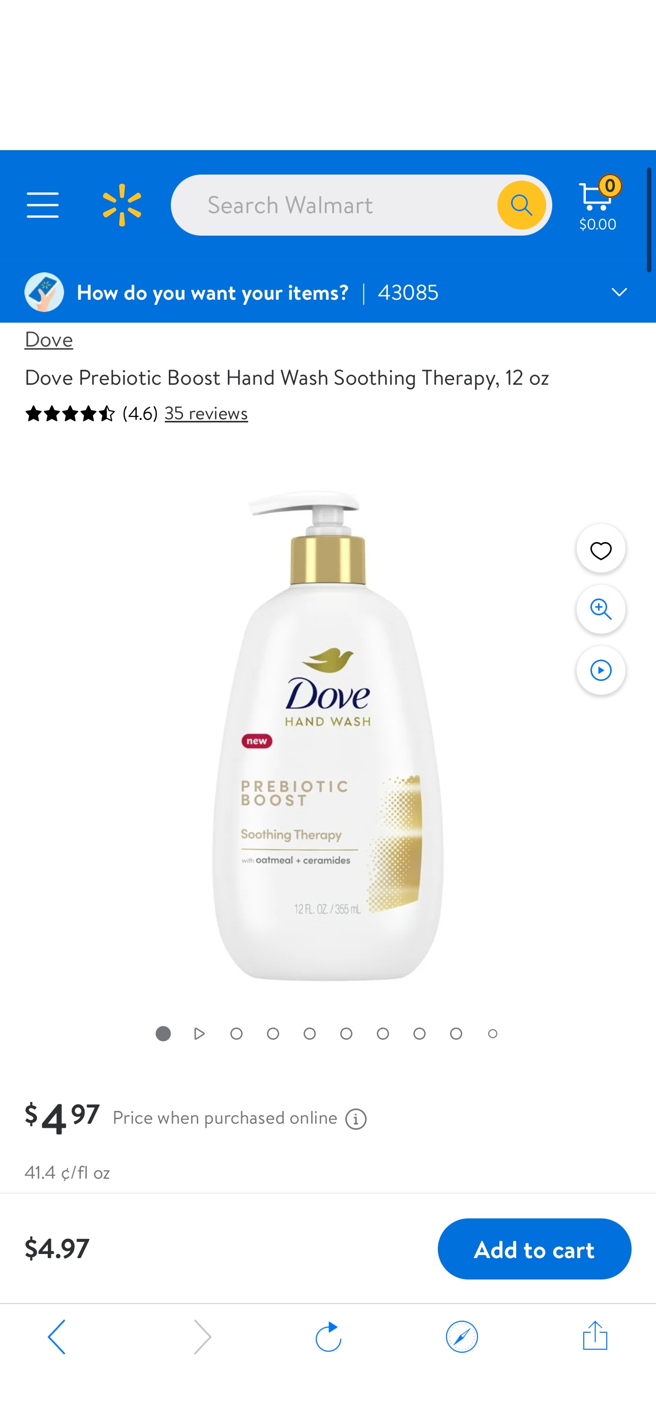 Dove Prebiotic Boost Hand Wash Soothing Therapy, 12 oz - Walmart.com 退现$3 Walmart cash