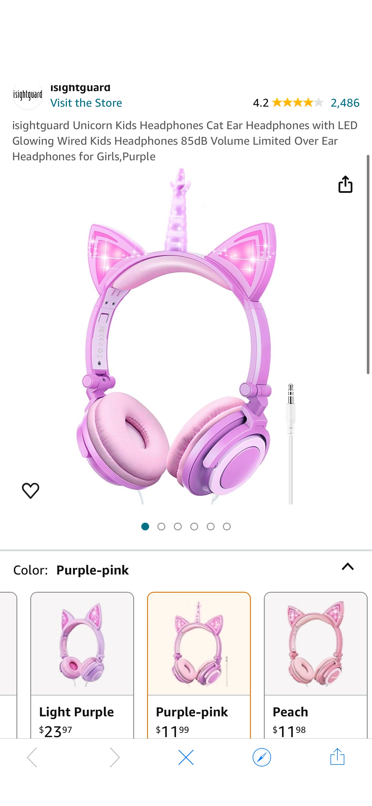 Amazon.com: isightguard Unicorn Kids Headphones Cat Ear Headphones with LED Glowing Wired Kids Headphones 85dB Volume Limited Over Ear Headphones for Girls,Purple : Electronics