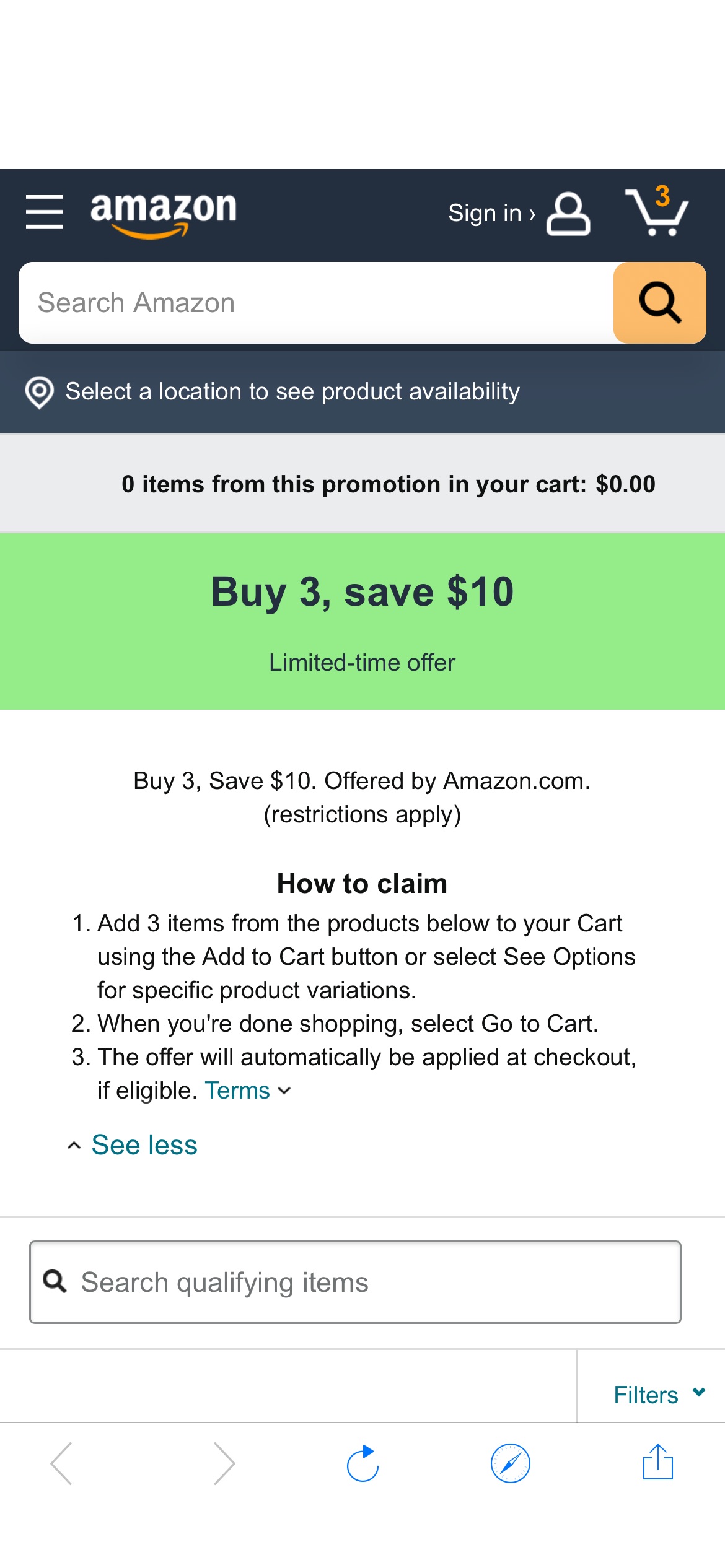 Amazon.com: Buy 3, save $10 promotion