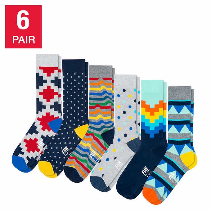 Fun Socks Men's Crew Sock, 6-pair 袜子清仓
