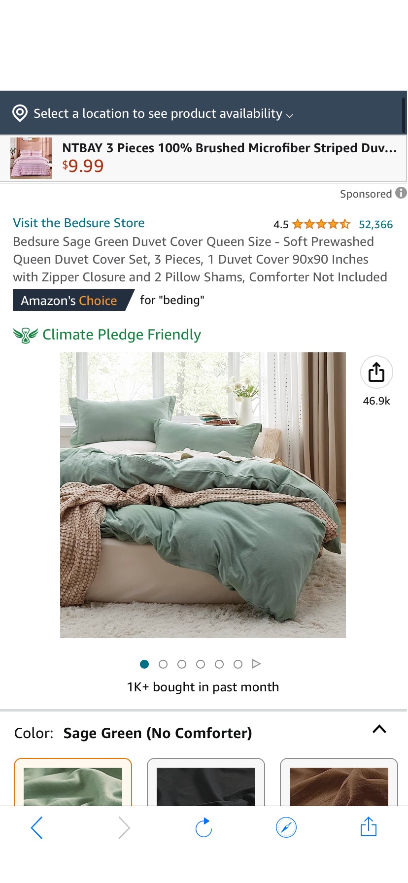 Amazon.com: Bedsure Sage Green 枕套被套Duvet Cover Queen Size - Soft Prewashed Queen Duvet Cover Set, 3 Pieces, 1 Duvet Cover 90x90 Inches with Zipper Closure and 2 Pillow Shams, Comforter Not Included : Home & Kitchen