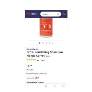 SheaMoisture Extra-Nourishing Shampoo Mango Carrot | Walgreens 促销