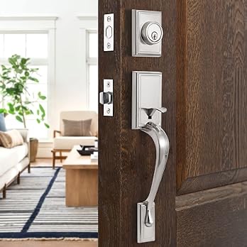GUA OYH Front Door Lock Set Satin Nickel Exterior Door Handle Sets Front Door Handle with Single Cylinder Deadbolt Entry Door Handle Set for Front Door or Office Door (L36158-S-S115), Handlesets - Ama