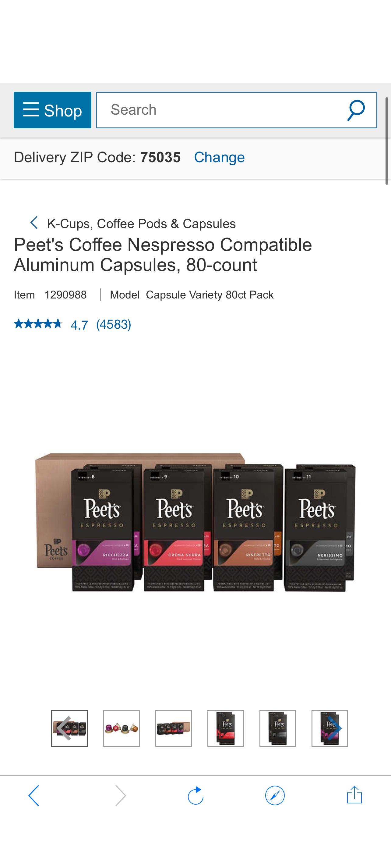 Costco -Peet's Coffee 80 颗 Nespresso Pods