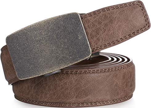 Marino Men's Genuine Leather Ratchet Dress Belt With Automatic Buckle, Enclosed in an Elegant Gift Box - Walnut - Style 159 - Adjustable from 28" to 44" Waist at Amazon Men’s Clothing store:皮带