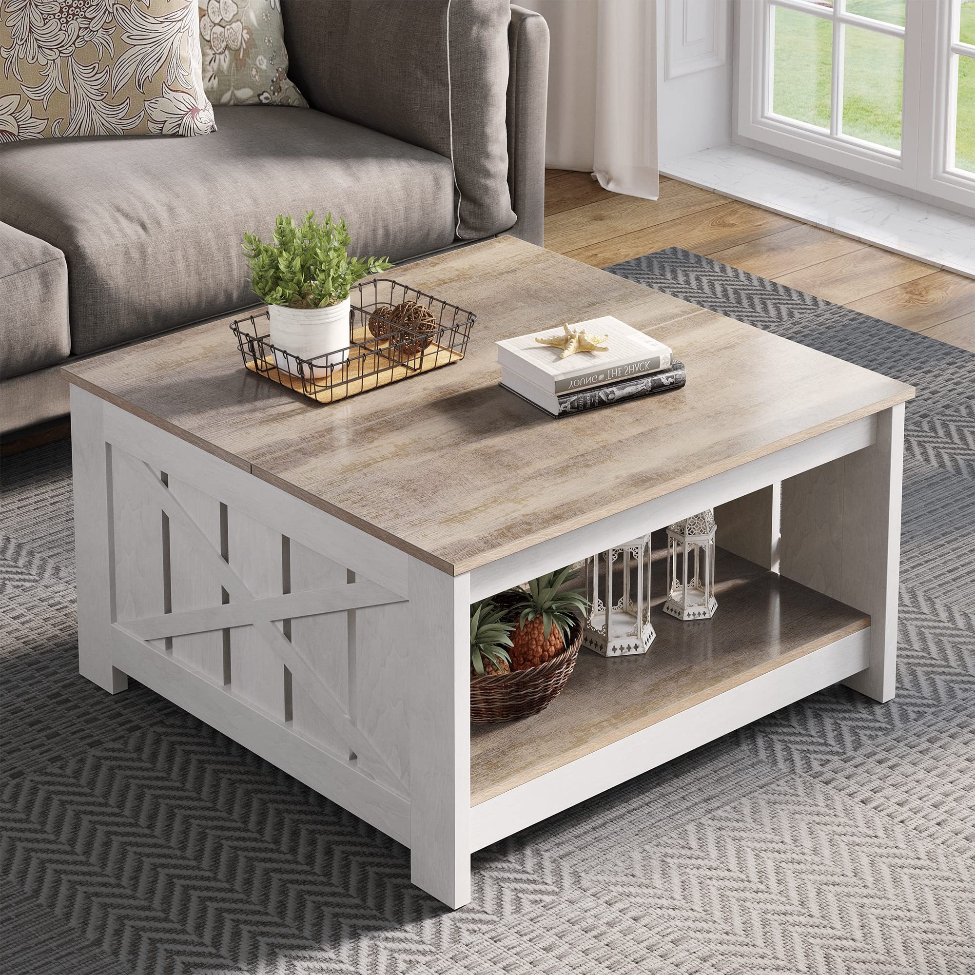 Amazon.com: YITAHOME Coffee Table Farmhouse Coffee Table with Storage Rustic Wood Cocktail Table,Square Coffee Table for Living Meeting Room with Half Open Storage Compartment,Grey Wash : Home & Kitch