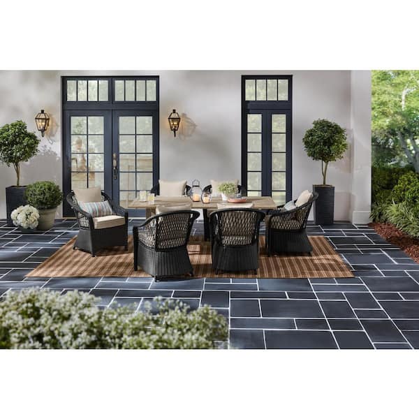 Home Decorators Collection Rosebrook 7-Piece Wicker Outdoor Dining Set with CushionGuard Plus Flax Cushions FRA81324-ST - The Home Depot