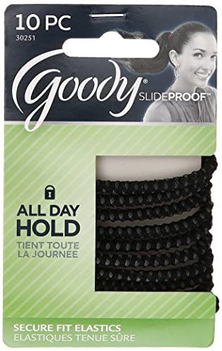 运动头绳 防滑 GOODY Hair SlideProof Hair Tie Elastics, 4mm, Black, 10 Count : Goodie Hair Accessories : Beauty