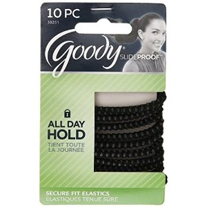 $2.98 运动头绳 防滑 GOODY Hair SlideProof Hair Tie Elastics, 4mm, Black, 10 Count : Goodie Hair Accessories : Beauty