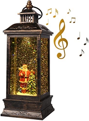 圣诞复古音乐装饰灯促销Christmas Snow Globe Lantern 6H Timer Musical Lanterns Lighted Water Glittering Santa Lantern
