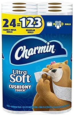 Charmin Ultra Soft Cushiony Touch Toilet Paper, 24 Family Mega Rolls