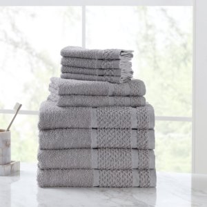 Mainstays Value 10-Piece Cotton Towel Set with Upgraded Softness & Durability, Grey