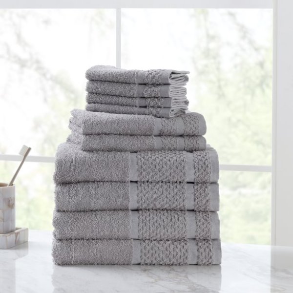 Value 10-Piece Cotton Towel Set with Upgraded Softness & Durability, Grey