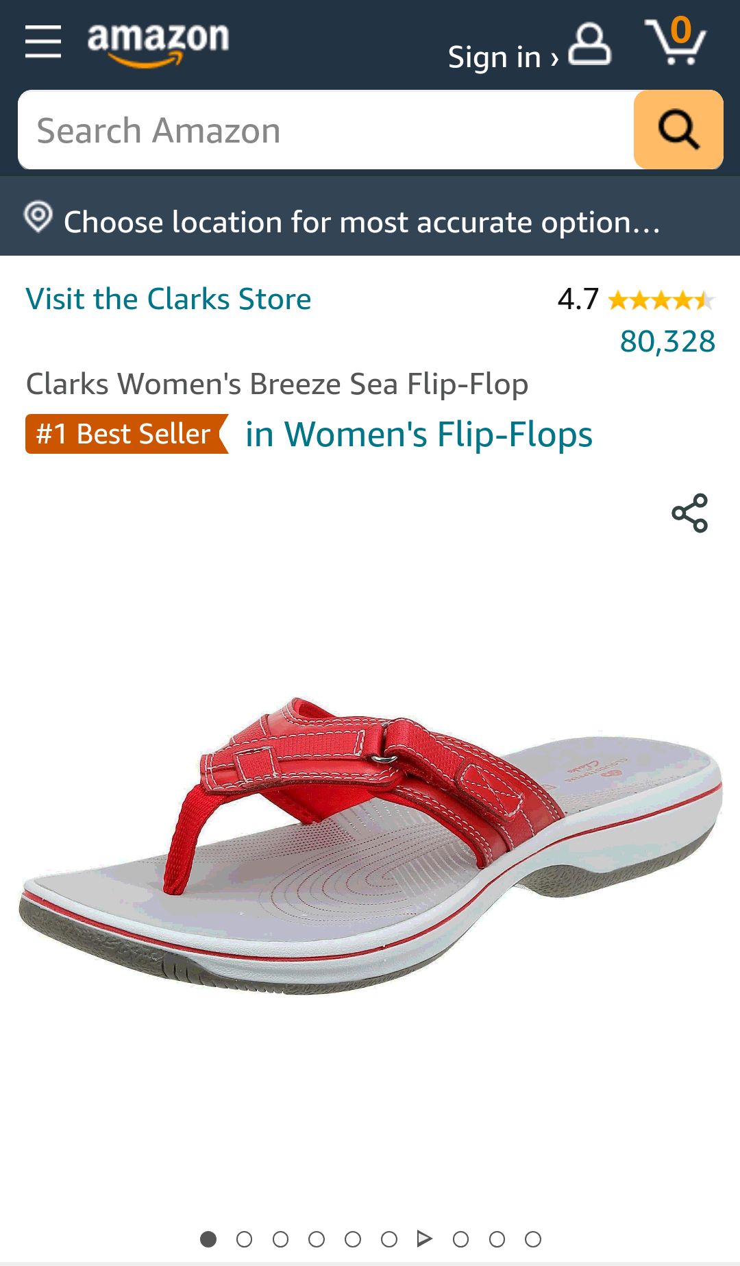 Clarks Women's Breeze Sea拖鞋, New Red Synthetic, 9 | Flip-Flops