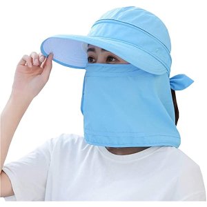 $6.23 户外 UPF 50+ 紫外线防晒防水透气面部颈部翻盖折叠式男士/女士太阳帽(蓝色)