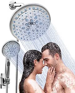 Veken 10&quot; High Pressure Multiple Modes Shower Head with 6 Handheld Spray Modes,Dual Rainfall Showerhead with Anti-Clog Nozzles and 70&quot; Stainless Steels Hose 