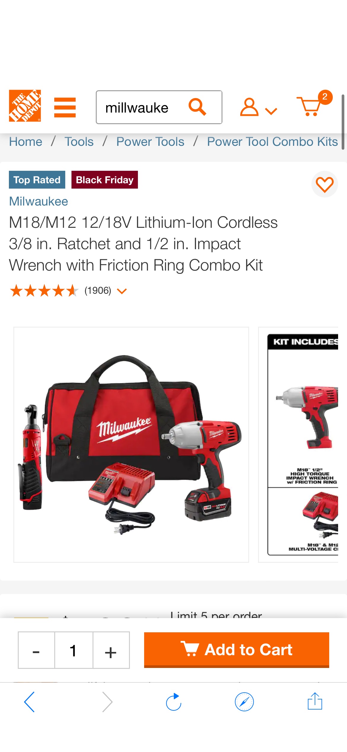 Milwaukee M18/M12 12/18V Lithium-Ion Cordless 3/8 in. Ratchet and 1/2 in. Impact Wrench with Friction Ring Combo Kit 2663-22RH - The Home Depot