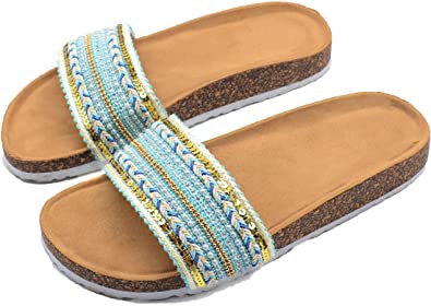 Amazon.com | Glitter Slides Clear Rhinestone Flat Sandals For Women 透明水钻舒适软底平底凉鞋