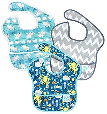 Amazon.com: Bumkins SuperBib, Baby Bib, Waterproof, Washable, Stain and Odor Resistant, 6-24 Months, 3-Pack - Whales, Sea Friends, Gray Chevron: Baby 围兜