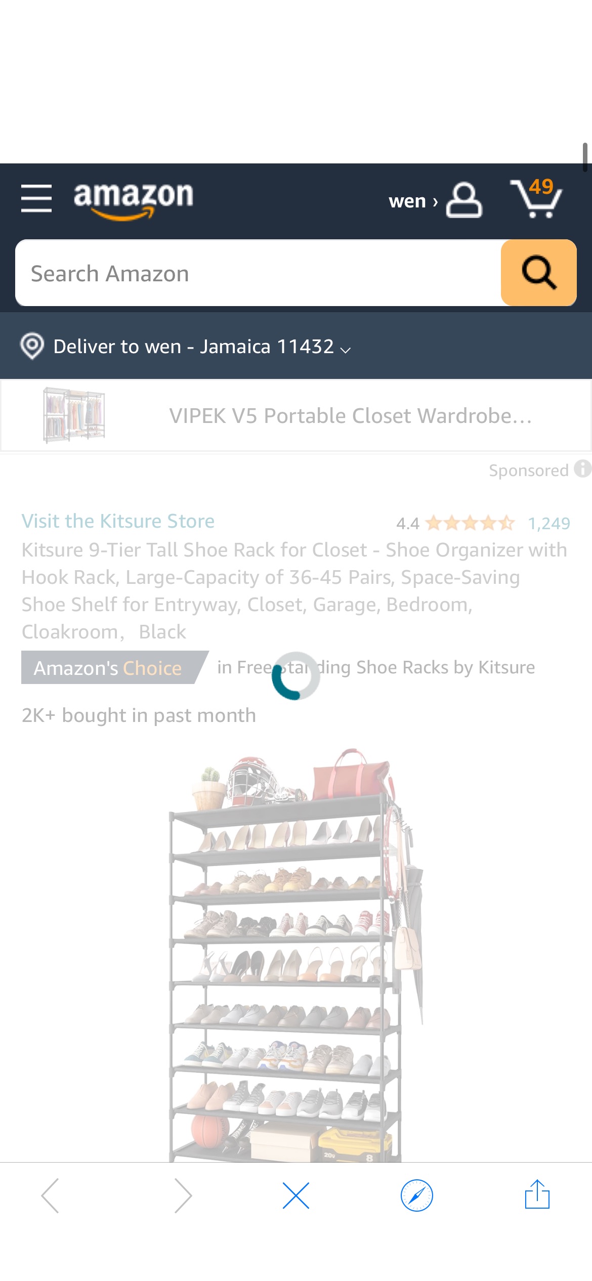 Amazon.com: Kitsure 9-Tier Tall Shoe Rack for Closet - Shoe Organizer with Hook Rack, Large-Capacity of 36-45 Pairs, Space-Saving Shoe Shelf for Entryway, Closet, Garage, Bedroom, Cloakroom，Black : Ho
