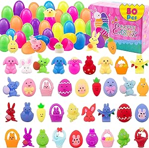 50 Pcs Prefilled Easter Eggs with Mochi Squishy Toys Premium for Easter Theme Party